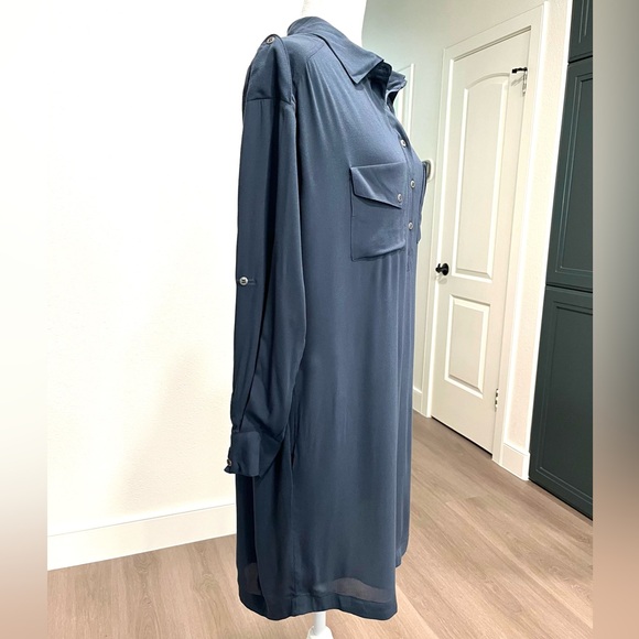 New Navy Matty Willow Clay Button Down Long Roll-up Sleeve Dress - Picture 3 of 12